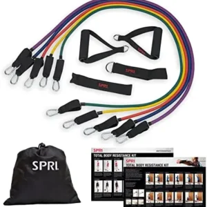 SPRI Resistance Band Kit – Resistance Training Interchangeable Tubes for Full Body Toning – Includes 5 Exercise Bands, Ankle/Wrist Strap with Padded Handles, Door Anchor, Exercise Guide, Carry Bag