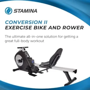 Stamina Conversion II Recumbent Exercise Bike and Rower – Cardio Machine with Smart Workout App – Exercise Bike for Home Workout – Up to 250 lbs Weight Capacity