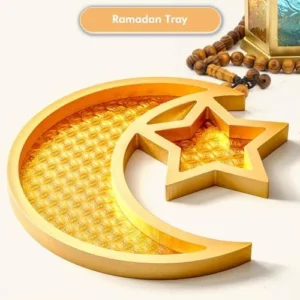 Stmarry Ramadan Tray Eid Tray, Star and Moon Tray Ramadan Serving Tray for Home Decor Food Tray Plate, Eid Mubarak Decorations for Table (Gold)