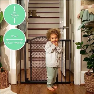 Summer Infant Modern Home Walk-Thru Safety Pet and Baby Gate, 28″-42″ Wide, 30″ Tall, Pressure or Hardware Mounted, Install on Wall or Banister in Doorway or Stairway, Auto Close Door – Espresso