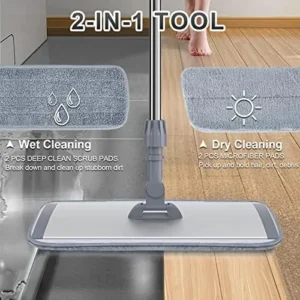 Sunally 18 Inch Professional Microfiber Mop Floor Cleaning Mop, Wet and Dust Mop with 4 Reusable Mop Pads and Mop Holder, Grey