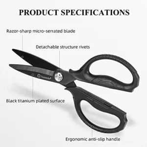 Sunnecko Kitchen Scissors for Food, Kitchen Scissors Heavy Duty Kitchen Shears That Come Apart, 8 Inch Black Titanium Coated