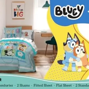 Sunny Side Up Bluey & Friends Full Comforter Set – 7 Piece Kids Bedding Includes Comforter, Sheets & Pillow Cover – Super Soft Microfiber Bed Set