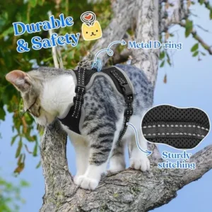 Supet Cat Harness and Leash for Walking Escape Proof, Adjustable Harness for Cats, Easy Control Small Cat Harness for Medium Large Kitten S Black