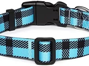 Suredoo Adjustable Dog Collar with Patterns, Ultra Comfy Soft Nylon Breathable Pet Collar for Small Medium Large Dogs (S, Blue Plaid)