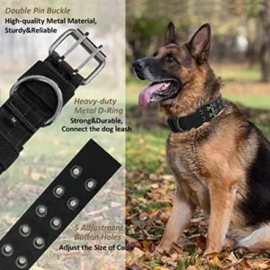 Tactical Dog Collar Military Adjustable Dog Collars Soft Nylon K9 Training Collar with Patch Heavy Duty Metal Buckle Collars for Medium Large Dogs (L, Black)