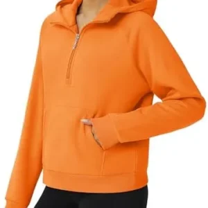 TACVASEN Women’s Half Zip Hooded Sweatshirt Fleece Lined Cropped Top Long Sleeve Collar Pullover Hoodies with Pockets