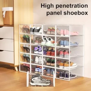 Talent Star 3 Pcs Transparent Shoe Storage Box Stackable Ventilation Hole Prevent Bad Odor Large Capacity with Side Door Home High Heels Sneakers Organizer White