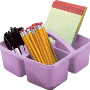 Teacher Created Resource Lavender Portable Plastic Storage Caddy 6-Pack for Classrooms, Kids Room, and Office Organization, 3 Compartments