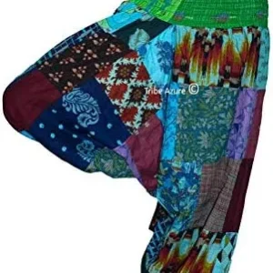 Tribe Azure 100% Cotton Casual Pants Patchwork Comfortable Baggy Yoga Hippie Boho Colorful