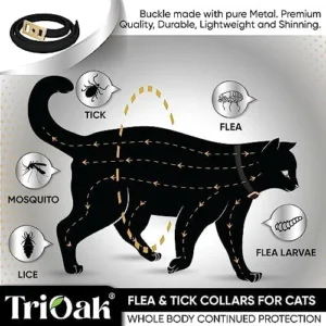 TriOak 4 Pack Cat Flea Collar, 8 Months Protection Collar for Cats, Count and Tick Prevention Prevention, One Size Fits All-Black Edition