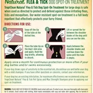 TropiClean Natural Flea and Tick Spot On Treatment for Large Dogs over 75 lbs. – Three Applications, Clear, Model Number: FTLGSO3PK