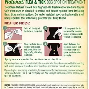 TropiClean Natural Flea & Tick Spot On Treatment for Medium Dogs 35 to 75 lbs.