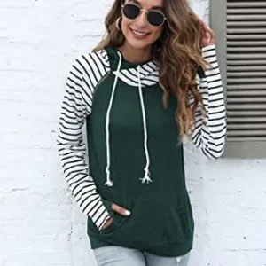 Veoyvo Womens Pullover Fashion Sweatshirts Double Hooded Color Block Hoodies Casual Long Sleeve Comfort Fall Tops