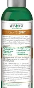 Vet’s Best Tick & Flea Spray – Plant-Based Flea and Tick Prevention for Dogs – Certified Natural Oils – 8 oz