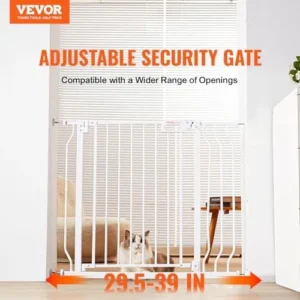 VEVOR 29.5-39″ Baby Gate for Stairs, Extra Tall Auto Close Dog Gate for The House, Easy Install Pressure Mounted Pet Gates for Doorways, Easy Walk Thru Wide Safety Gate for Child Dog, White