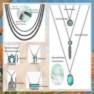 WAINIS 6PCS Western Necklaces for Women Layered Navajo Pearl Necklace Turquoise Cow Lightning Horseshoe Pendant Necklace Cowgirl Boho Jewelry Set