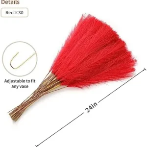 Wertuirk Red Pampas Grass Decor – 30pcs 24 Inch Short Artificial Pampas Grass Decor, Fake Pompas Floral for Vase Filler, Wedding Flower Arrangement, Party and Home Decor (Red)