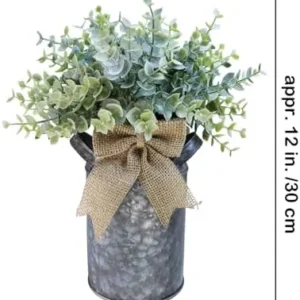 Winlyn Set of 1 Farmhouse Faux Eucalyptus Arrangement Centerpiece Rustic Galvanized Metal Milk Can Vase Artificial Eucalyptus Bushes Greenery Plants for Wedding Kitchen Home Indoor Table Shelf Décor