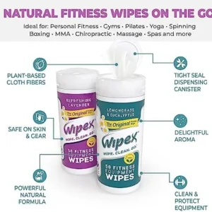 Wipex Fitness Equipment Wipes – Original Natural Plant Based Gym Wipes for Equipment, Clean Surfaces at Home or Gym, Use as a Yoga Mat Cleaner, Lemongrass, Eucalyptus & Vinegar, 50 Count (Pack of 1)