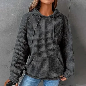 Womens Fall Fashion Hoodies Waffle Knit Hooded Sweatshirt 2023 Cute Drawstring Pullover Sweater Workout Gym Hoodie Tops