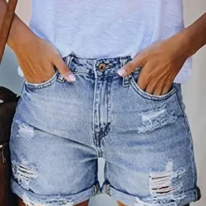 Women’s High Waisted Ripped Stretchy Denim Hot Short Summer Distressed Jean Shorts