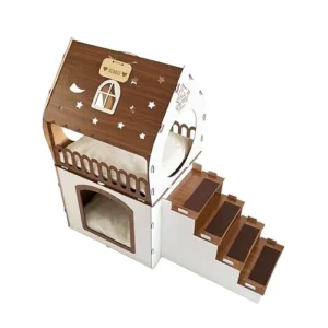 Wooden Cat House, Modern Rabbit House, Triple Pet House, Pet Furniture, QPRPET New House, Pet Playground, Cat Furniture, Dog House, Pet Bed, Cat Bed, Pet home, Dog Furniture (Walnut)