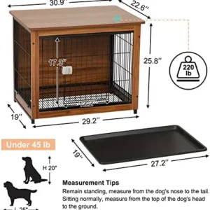 Wooden Dog Crate Furniture, Dog Crate End Table with Pull-Out Tray, Dog Crate Side Table Kennel Furniture for Small Medium Dogs, 31 Inch