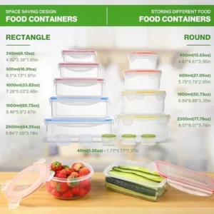 YASHE 28PCS Plastic Food Storage Containers, Airtight Food Containers with Lids, BPA-Free Meal Prep Containers, Pantry & Kitchen Organization with Labels & Marker