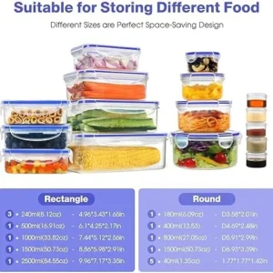 YASHE 32PCS Plastic Food Storage Containers, Airtight Food Containers with Lids, Pantry & Kitchen Organization BPA Free &100% Leakproof, Microwave & Freezer and Dishwasher Safe