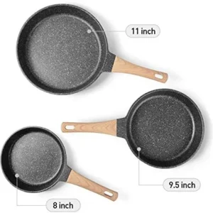 YIIFEEO Frying Pans Nonstick, Induction Frying Pan Set Granite Skillet Pans for Cooking Omelette Pan Cookware Set with Heat-Resistant Handle, Christmas Gift for Women (8″ &9.5″ &11″)