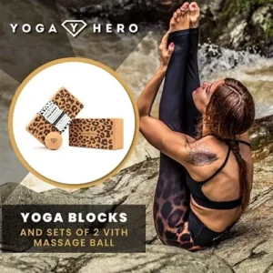 Yoga Hero Cork Yoga Block- Non Slip Cork Yoga Brick with Stylish Printed Design- Natural Cork Lightweight, Easy to Grip Cork Yoga Blocks