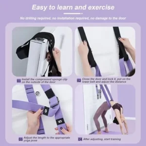 Yoga Strap with Door Anchor Heavy Duty Stretch Strap Polyester Cotton Flex Strap 5.1×9.1in Stretching Exercising Training Yoga Equipment