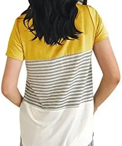 YunJey Round Neck Triple Color Block Stripe T-Shirt